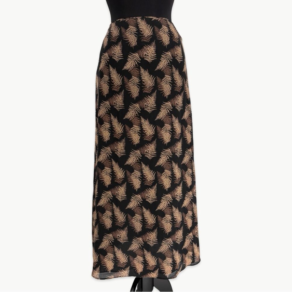 Vintage Calvin Klein Silk Maxi Skirt Bias Cut 90s Minimalist Size 4 Black Tan - Picture 5 of 16
